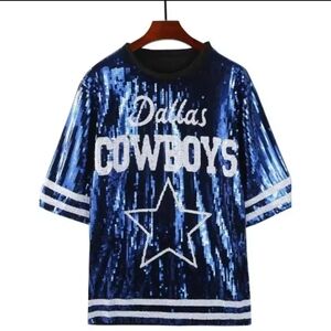 Ladies Dallas Cowboys Sequin Jersey - Blue and White